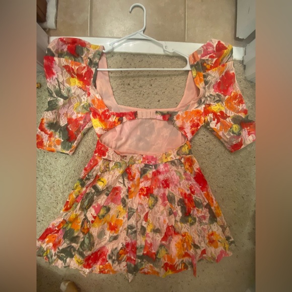 For Love & Lemons Dascha Puff Sleeve Mini Dress Light Pink Floral Lace Large NWT - Picture 11 of 16
